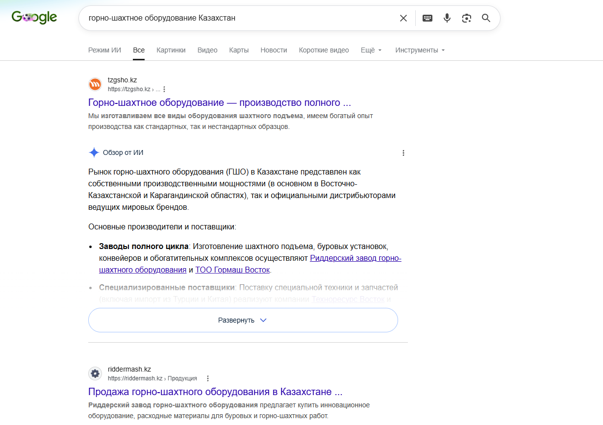 Поисковая выдача Google Запрос пользователя в Google
